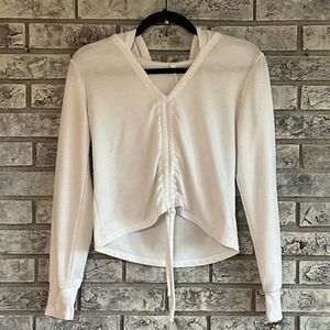 Marika White Long Sleeve Asymmetrical Tie Front Hoodie